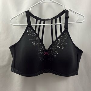 Cacique Black Bra with Pink Bow and Silver Embellishments
